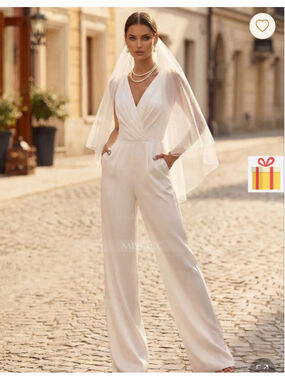 Missacc Ivory Satin V-neck Jumpsuit US 16 Bridal